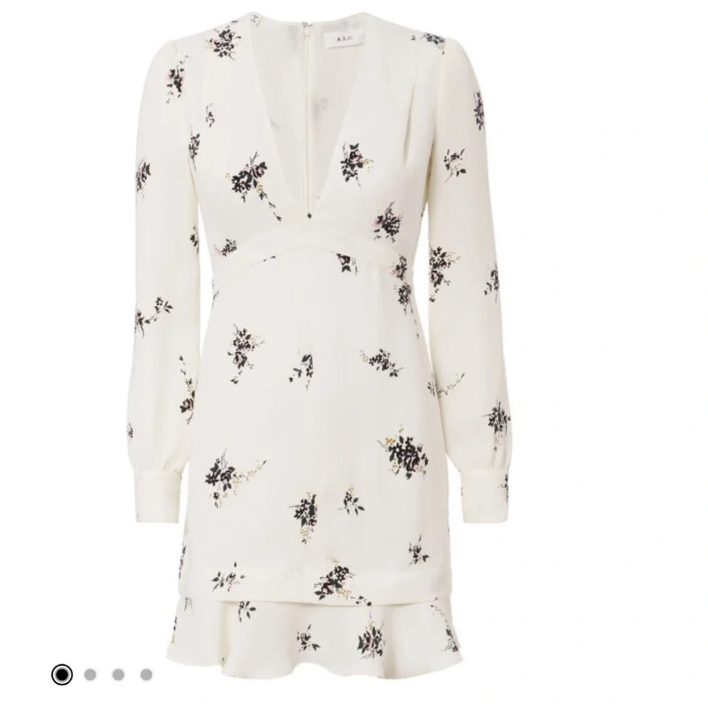 ALC Sana Flounce Hem Dress 100% Silk Floral - Picture 1 of 12
